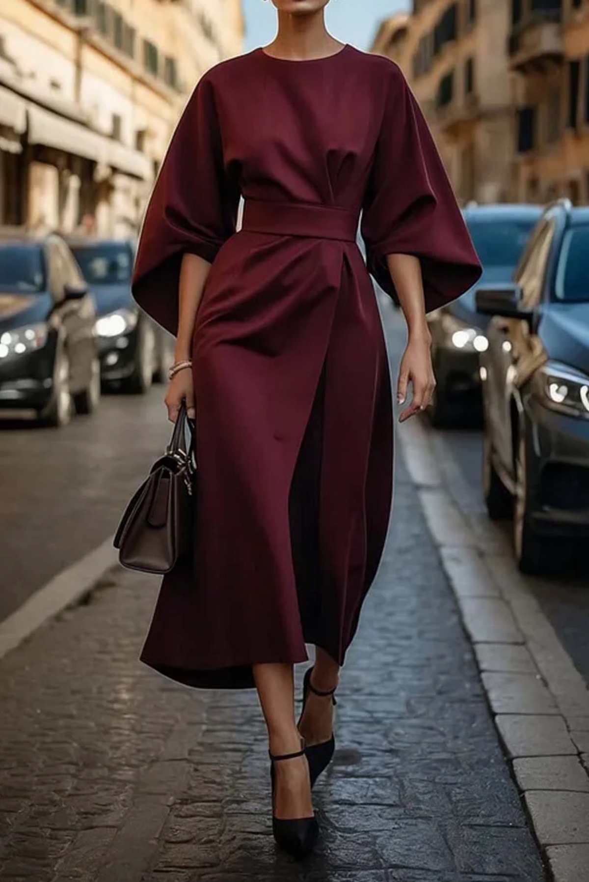 Miriam Graceful Lantern Sleeve Midi Dress