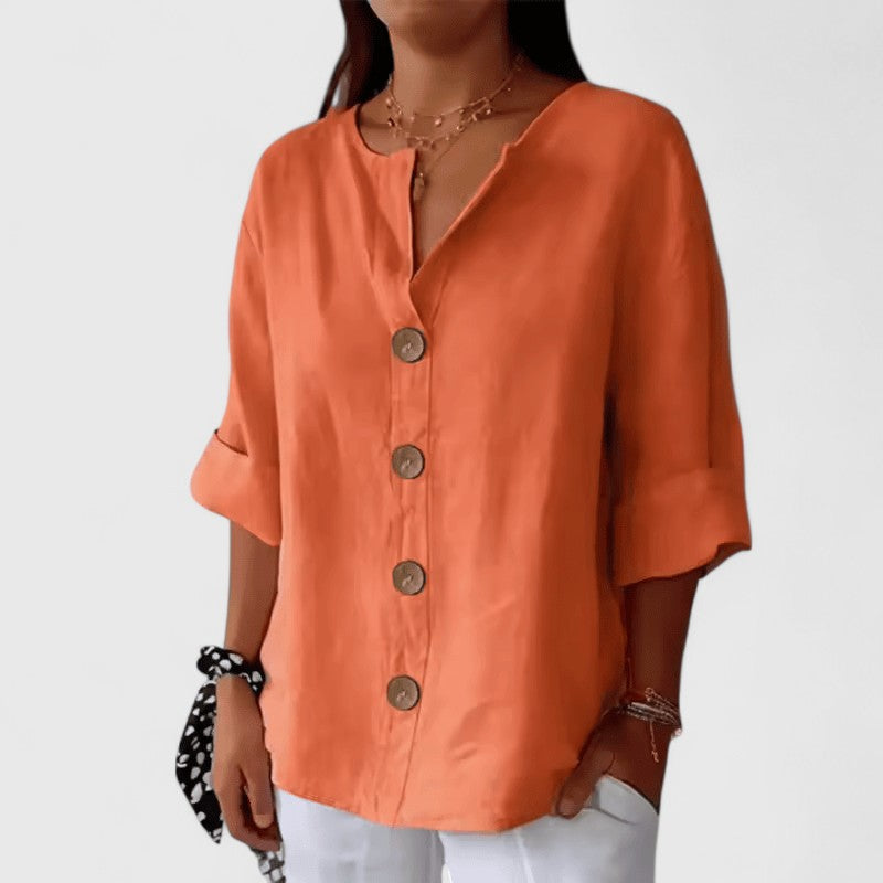 Ingrid Classic Button Down Roll Tab Sleeve Blouse