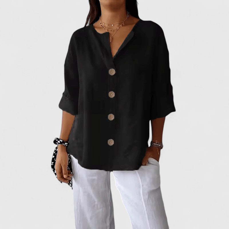 Ingrid Classic Button Down Roll Tab Sleeve Blouse