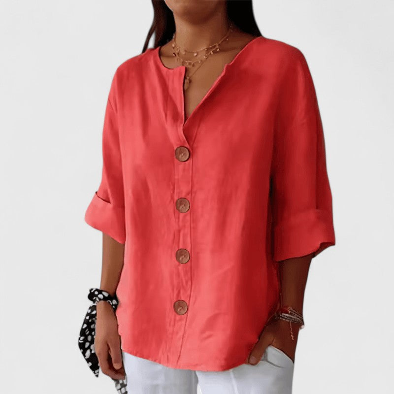 Ingrid Classic Button Down Roll Tab Sleeve Blouse