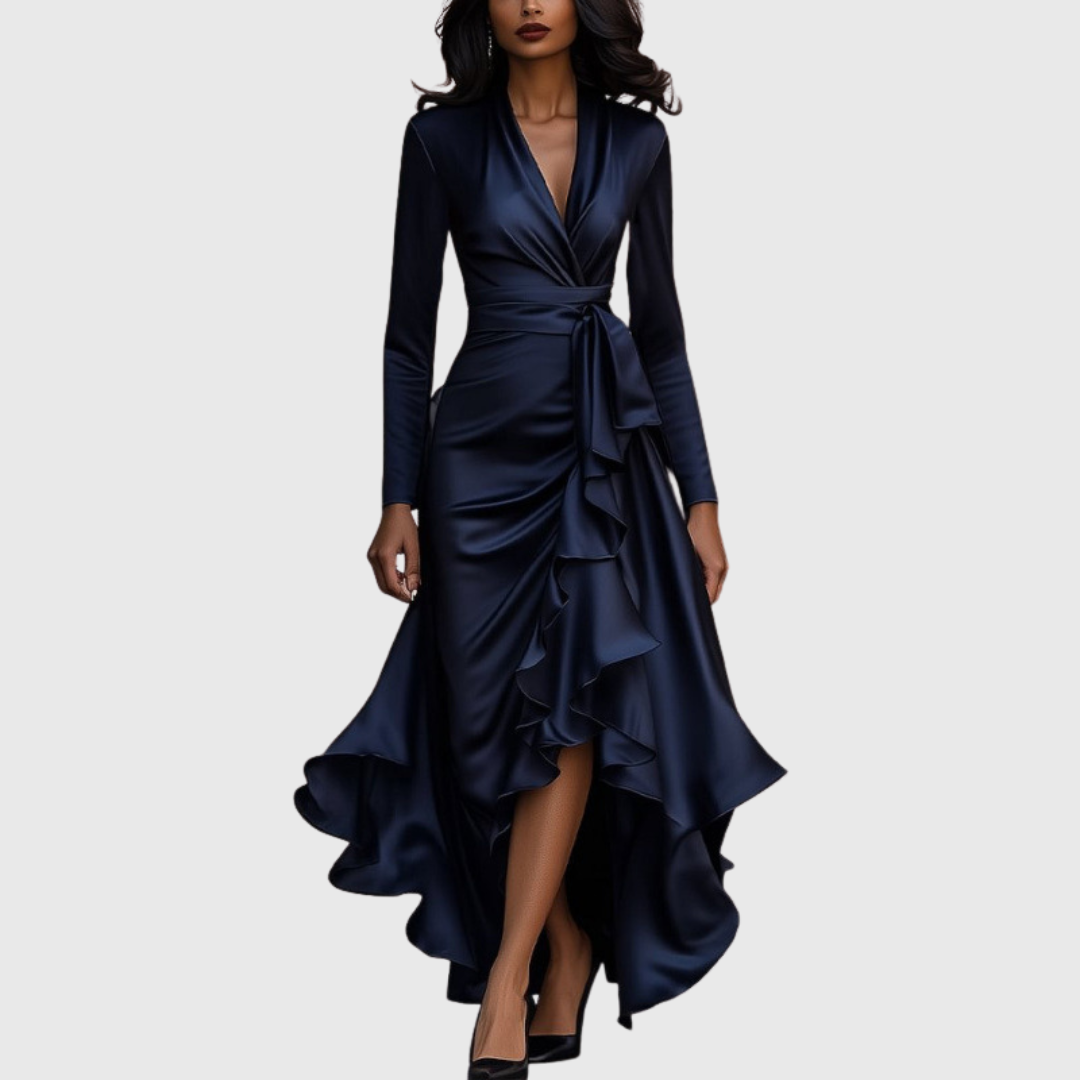 Lillian Elegant Wrap V Neck Long Sleeve Maxi Dress