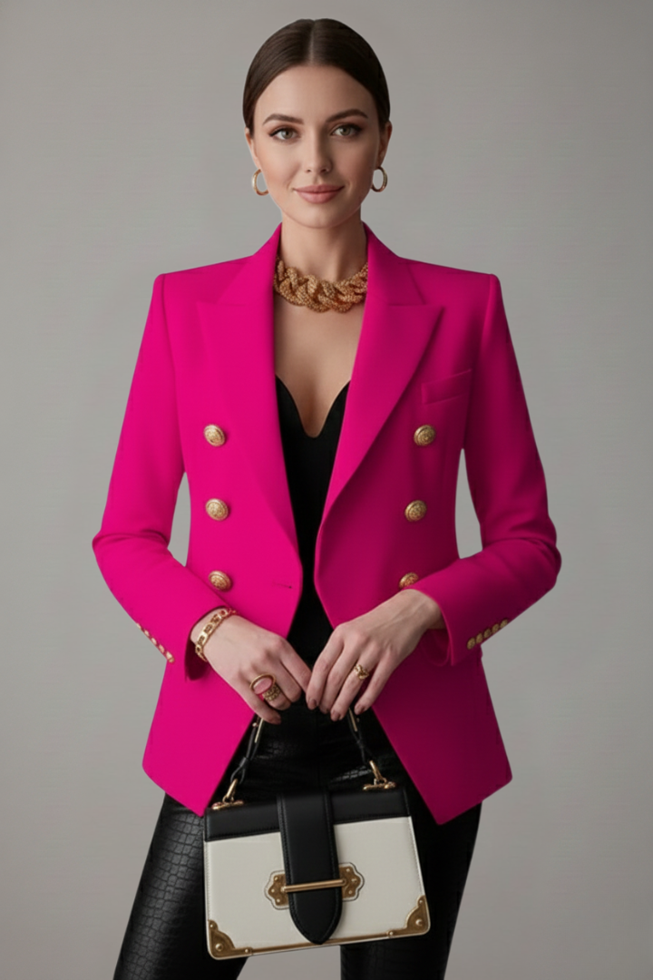June Elegant Double Breasted Blazer with Gold Buttons