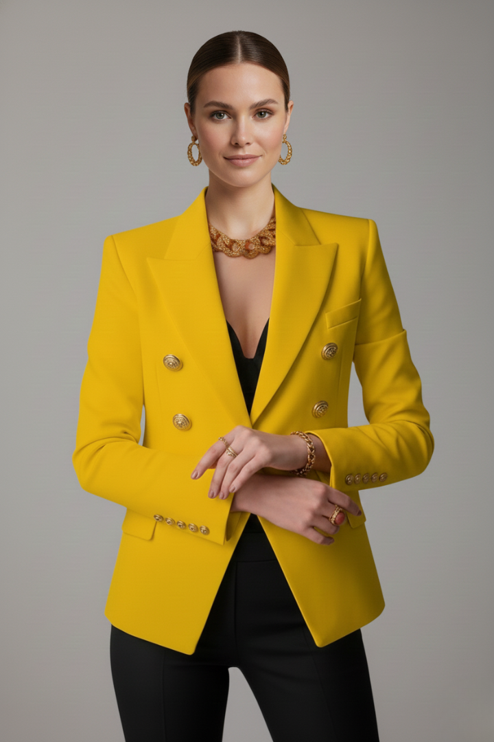 June Elegant Double Breasted Blazer with Gold Buttons