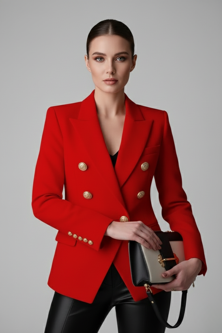 June Elegant Double Breasted Blazer with Gold Buttons