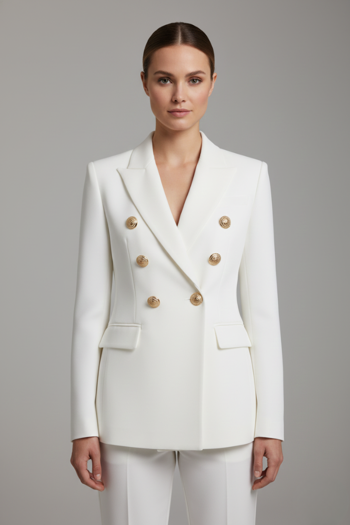June Elegant Double Breasted Blazer with Gold Buttons
