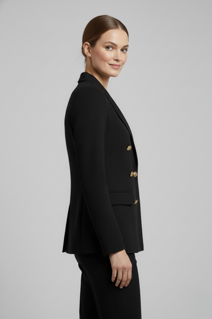June Elegant Double Breasted Blazer with Gold Buttons