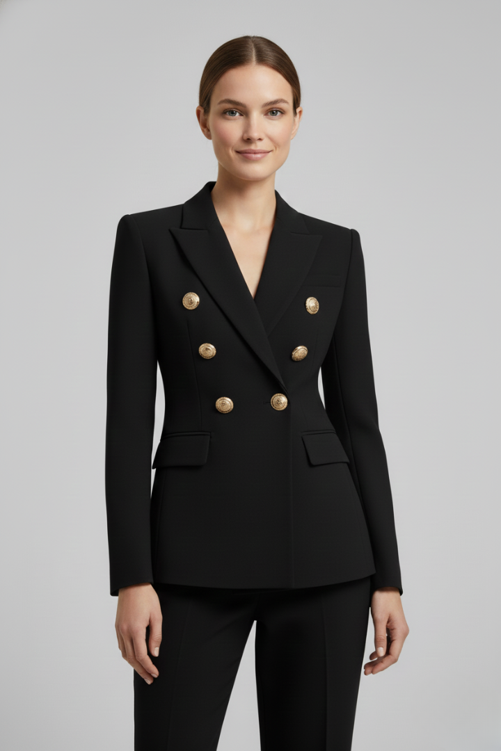 June Elegant Double Breasted Blazer with Gold Buttons