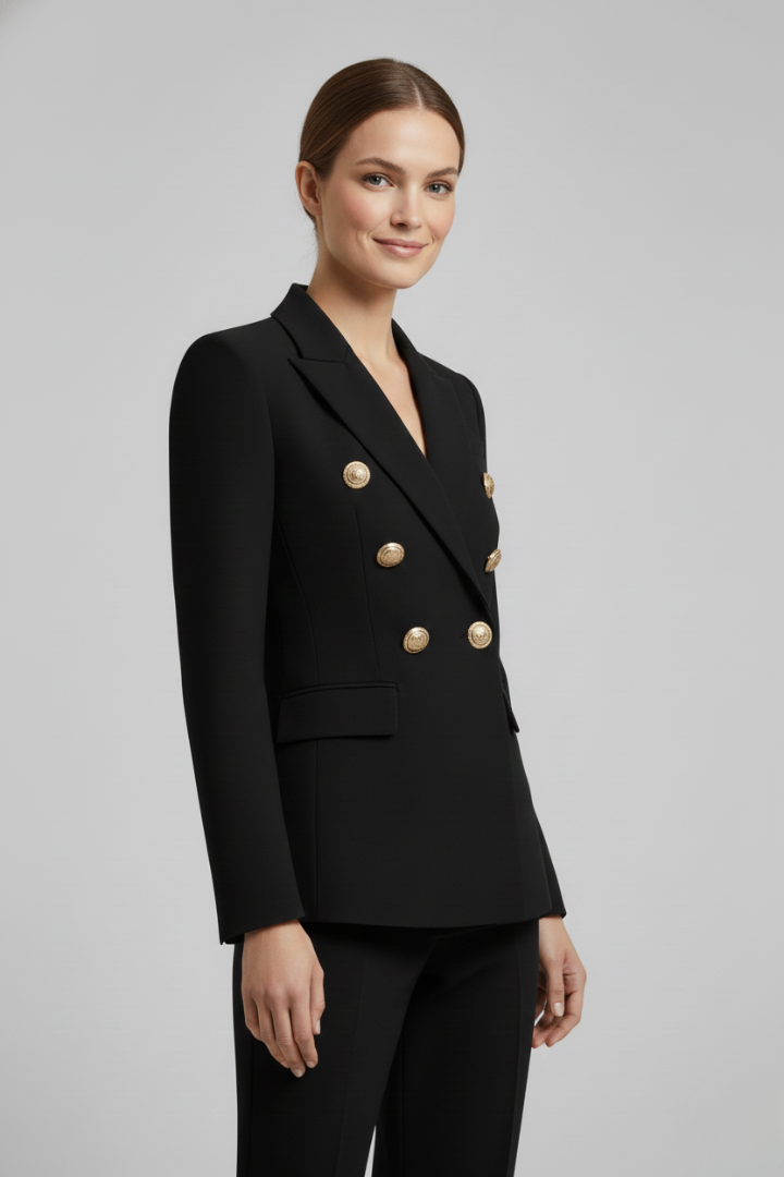 June Elegant Double Breasted Blazer with Gold Buttons