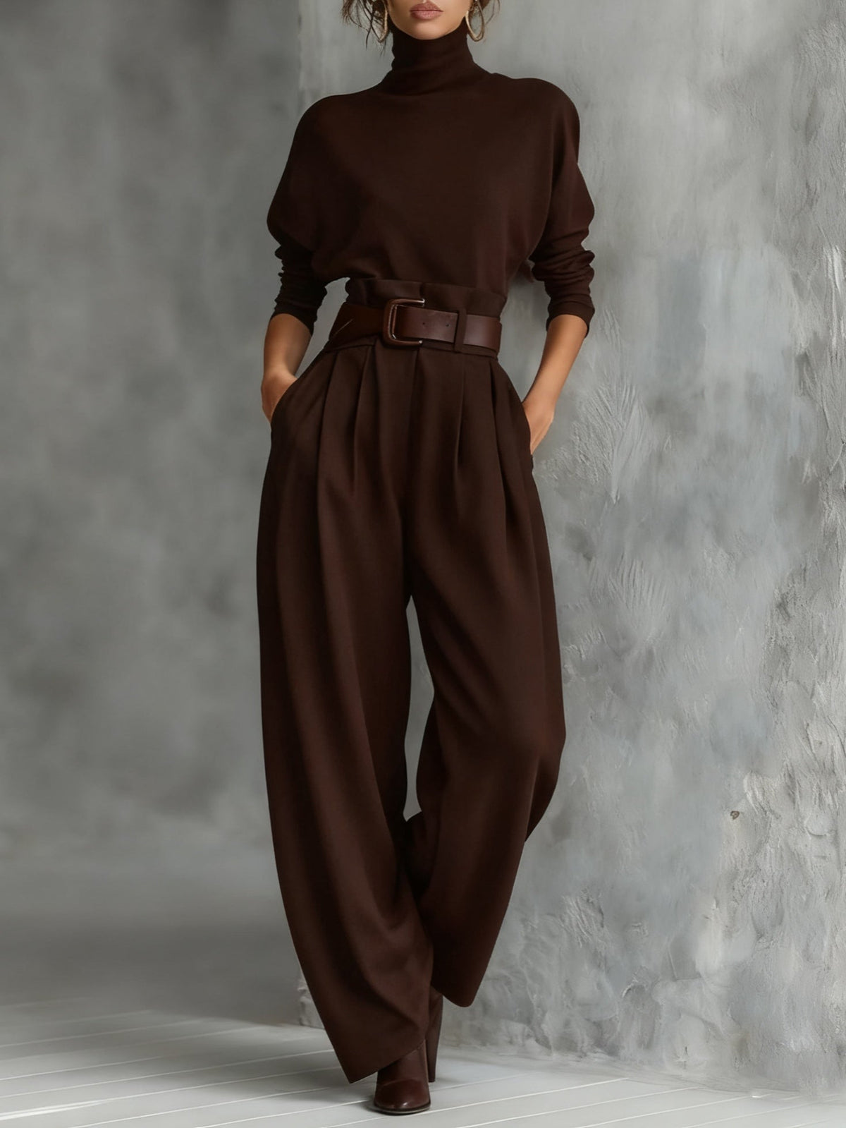 Valerie Warm Turtleneck Wide Leg Jumpsuit for Women