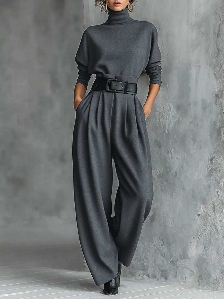 Valerie Warm Turtleneck Wide Leg Jumpsuit for Women