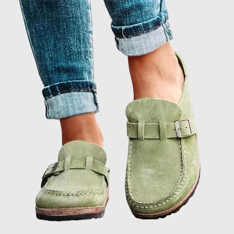 Simone Relaxed Suede Buckle Mule Clogs for Women
