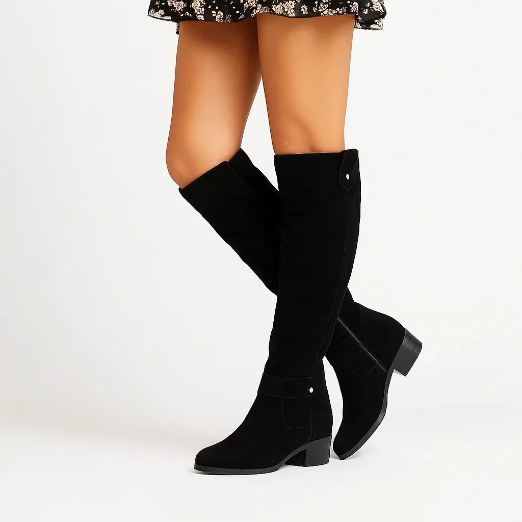 Natasha Elegant Knee High Suede Block Heel Boots
