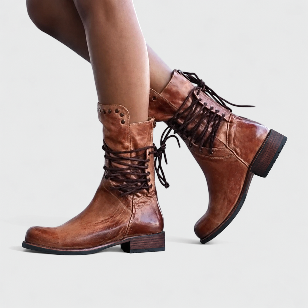 Gail Vintage Lace-Up Knee High Leather Boots