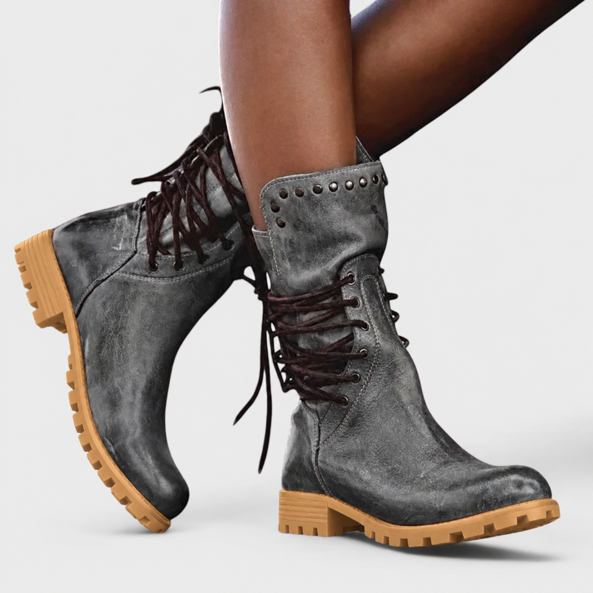 Gail Vintage Lace-Up Knee High Leather Boots