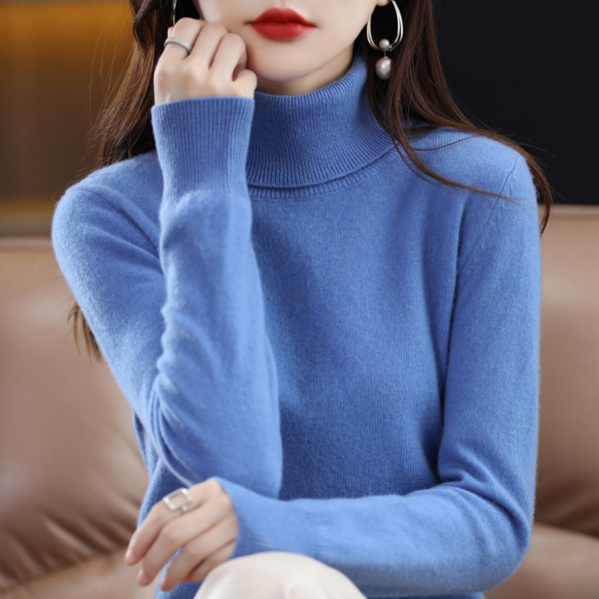 Katie Elegant Cashmere Blend Turtleneck Sweater