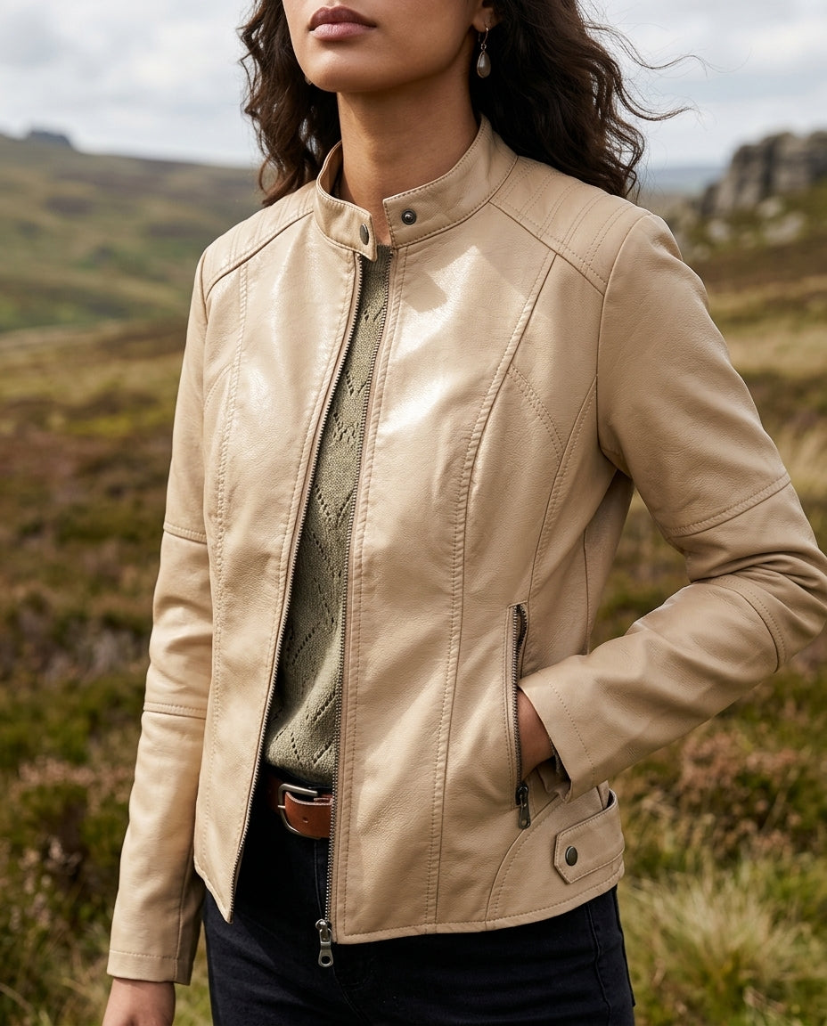 Linda Stylish Cropped Faux Leather Jacket for Women
