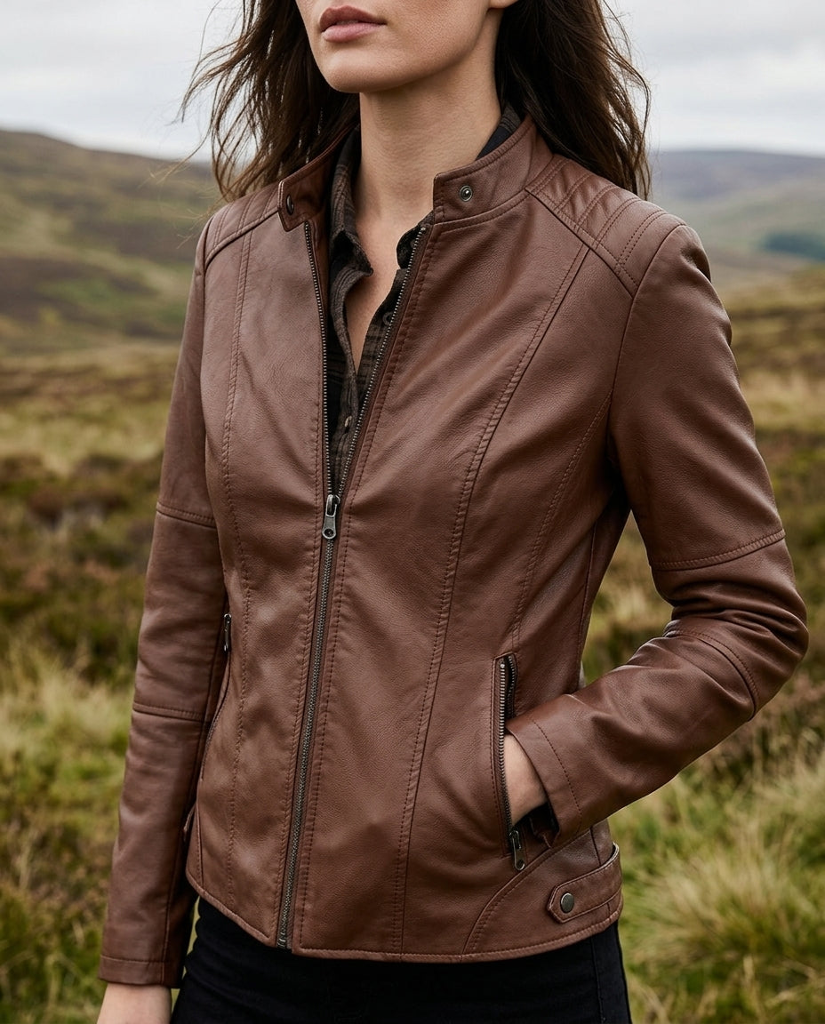 Linda Stylish Cropped Faux Leather Jacket for Women