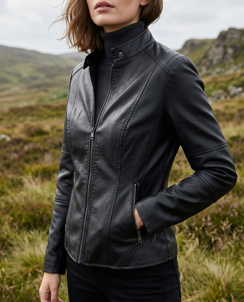 Linda Stylish Cropped Faux Leather Jacket for Women