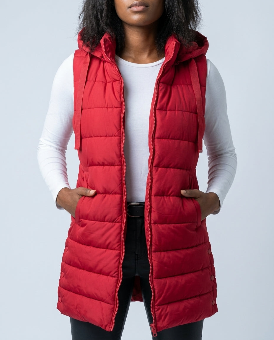 Olivia Warm Long Hooded Puffer Vest for Women