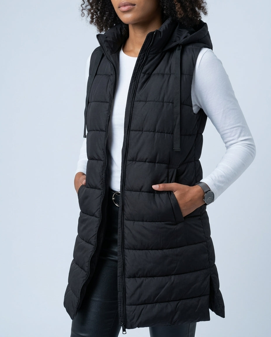 Olivia Warm Long Hooded Puffer Vest for Women