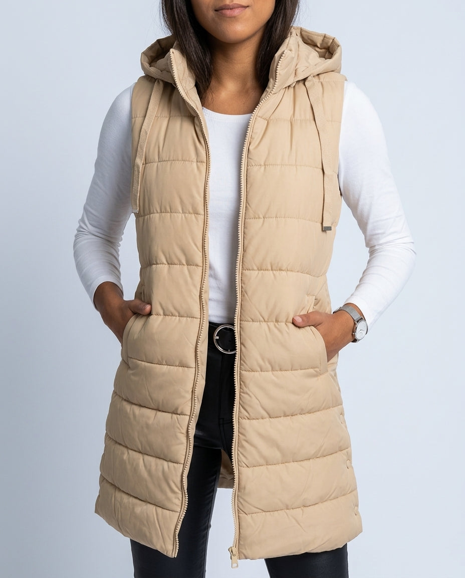 Olivia Warm Long Hooded Puffer Vest for Women