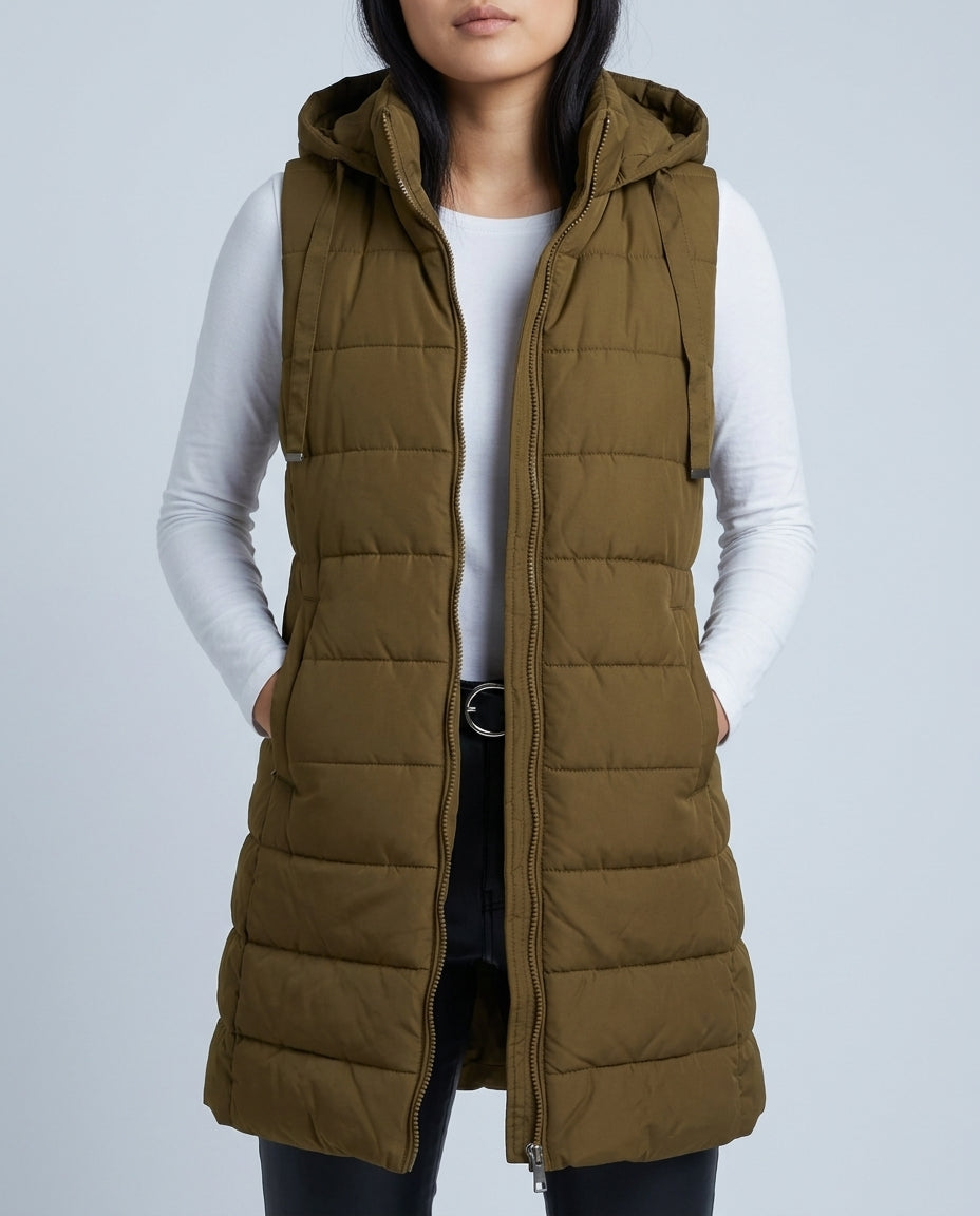 Olivia Warm Long Hooded Puffer Vest for Women