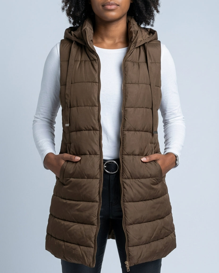 Olivia Warm Long Hooded Puffer Vest for Women