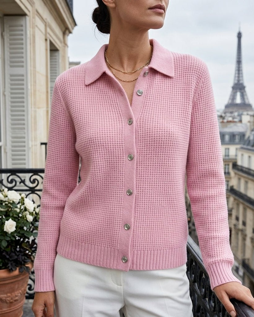 Julia Classic Ribbed Knit Collared Button Sweater
