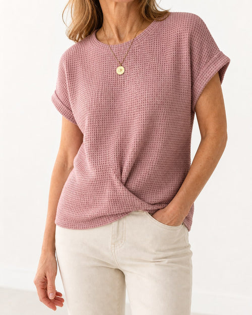 Chloe Relaxed Waffle Knit Twist Front Top