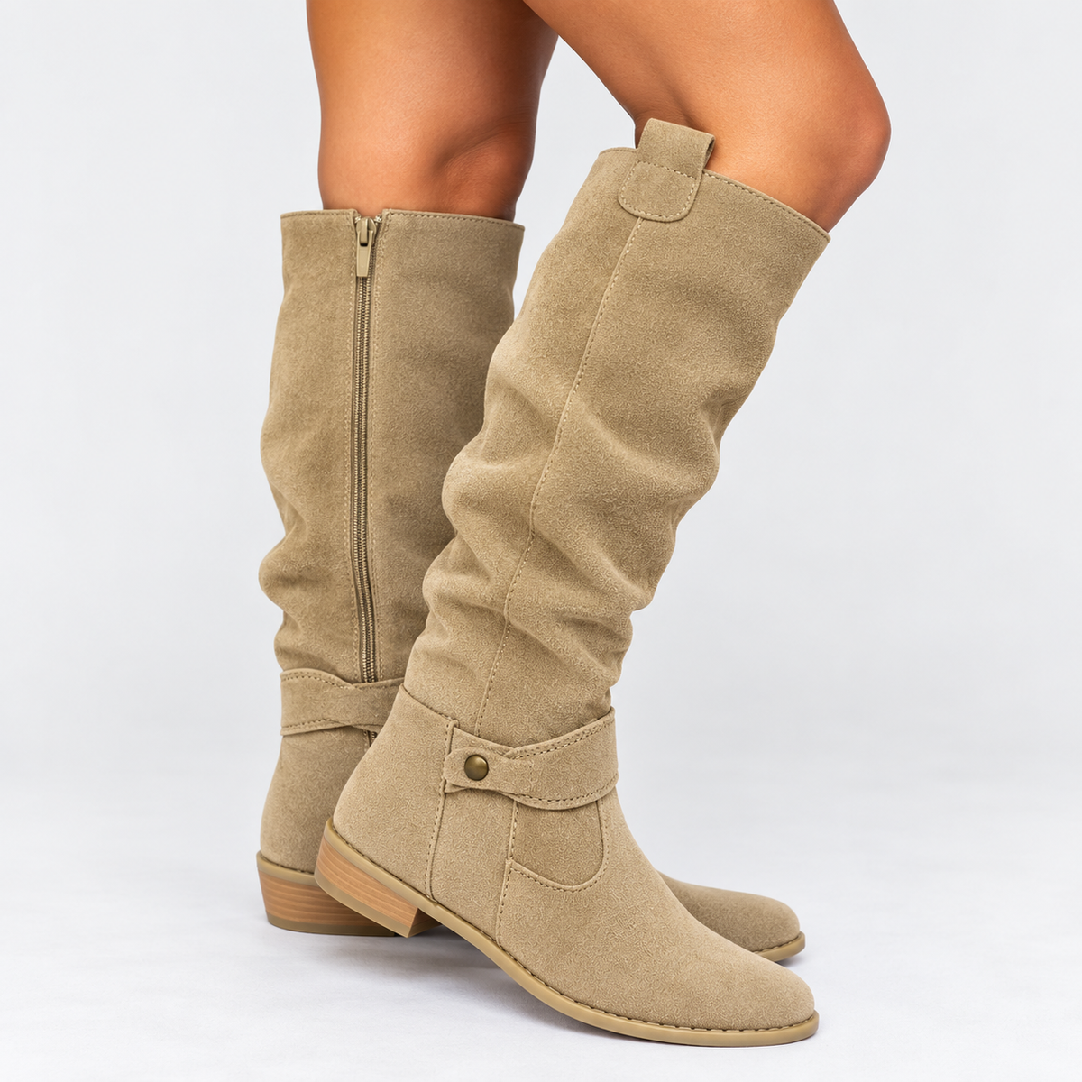Natasha Elegant Knee High Suede Block Heel Boots