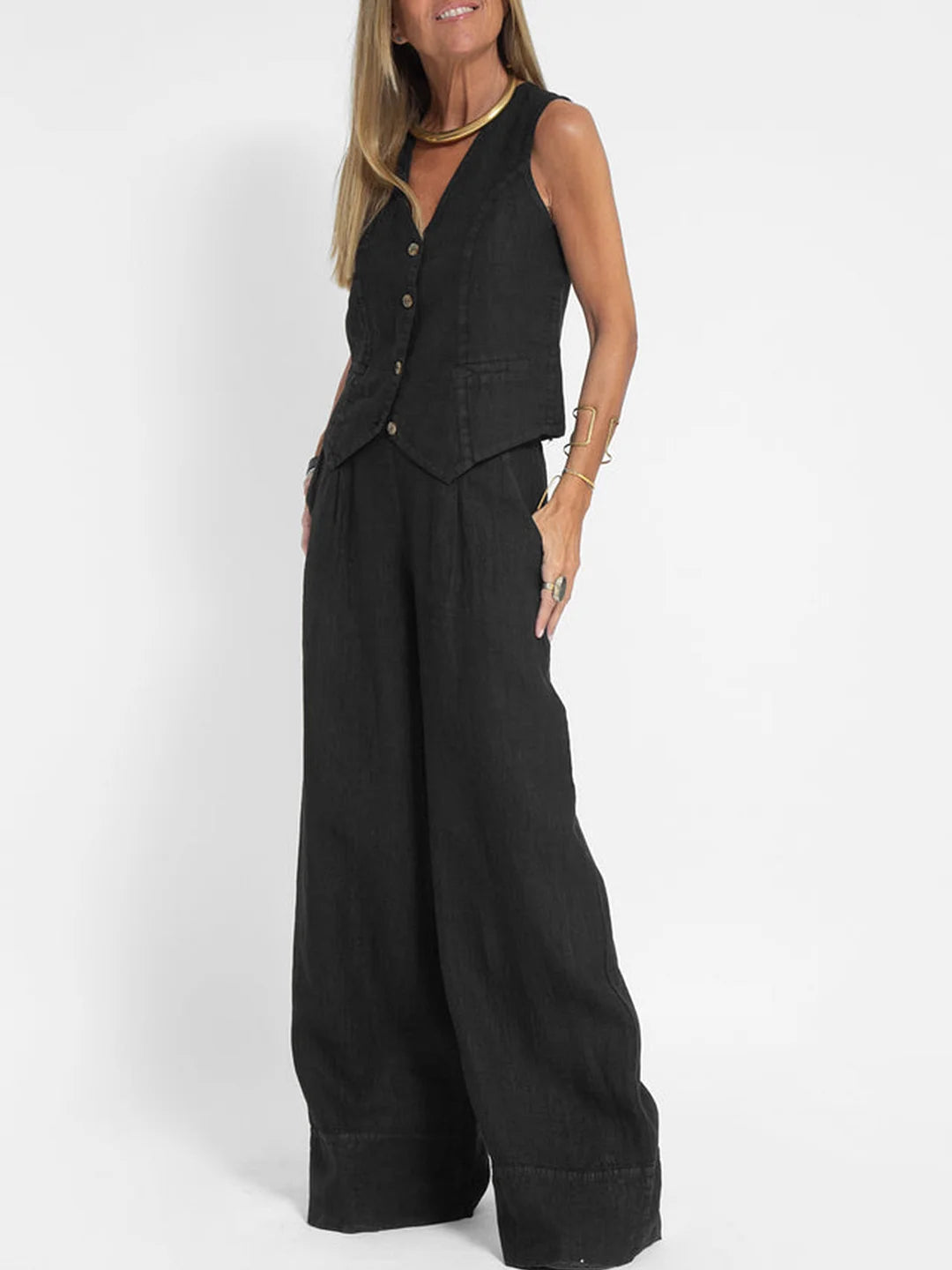 Leah Elegant Vest and Wide Leg Pants Set for Women