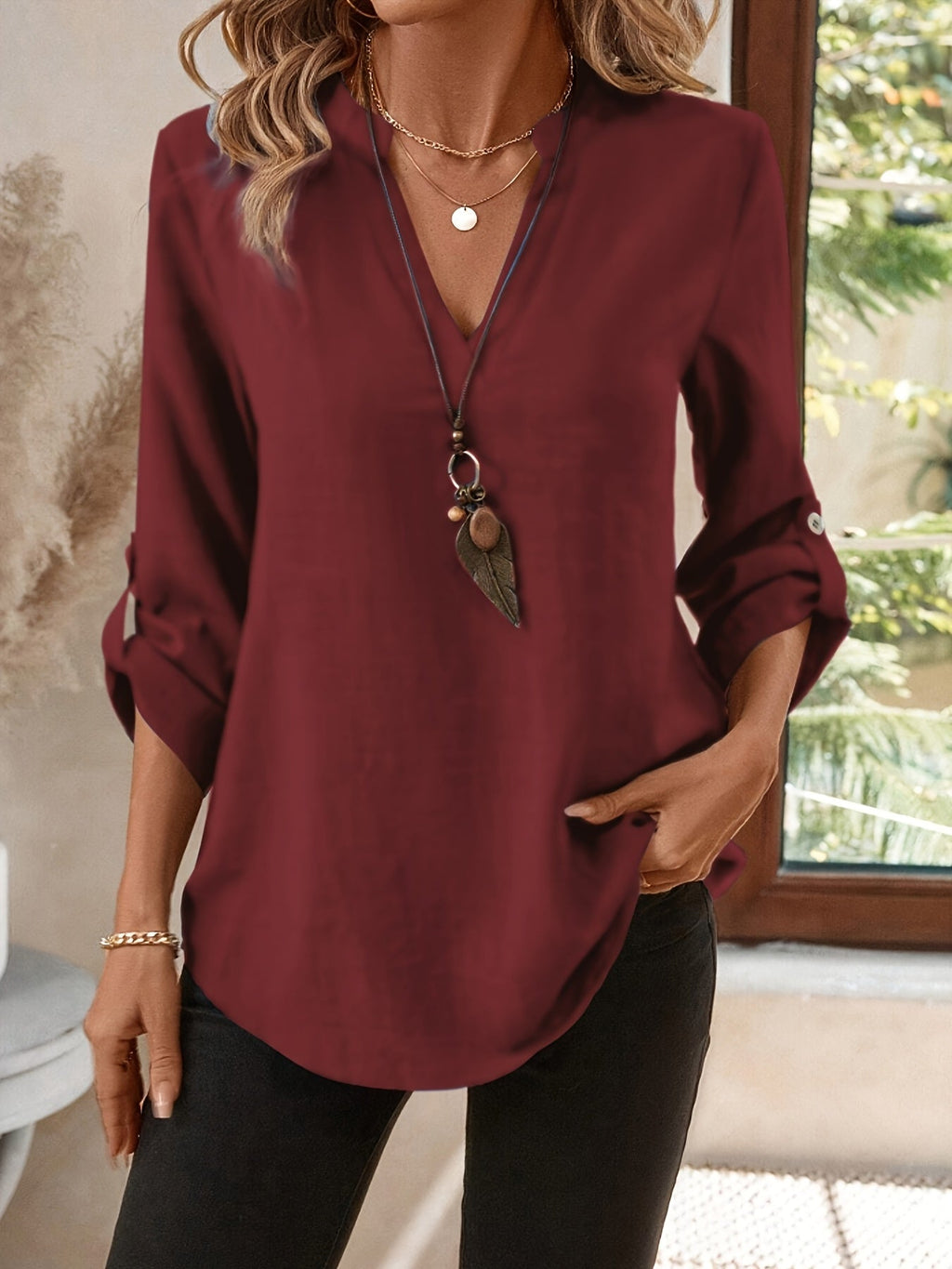Beatrice Flattering V Neck Blouse for Women