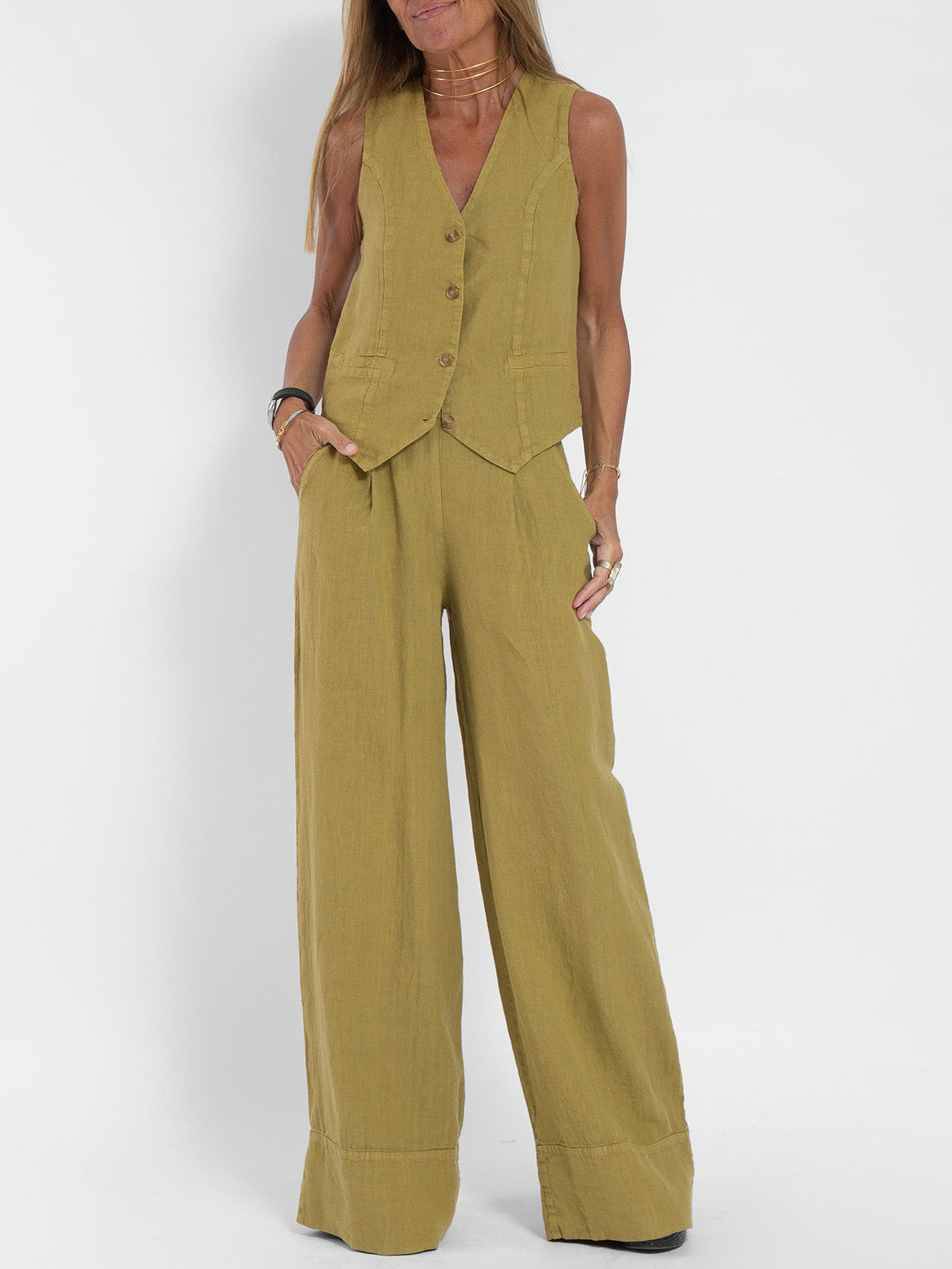 Leah Elegant Vest and Wide Leg Pants Set for Women