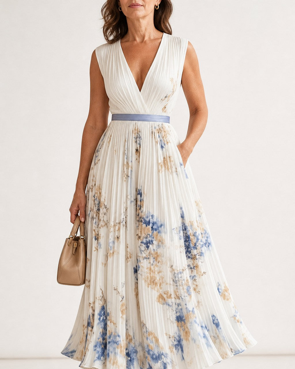 Eleanor Romantic Pleated Floral Long Sleeve Maxi Dress