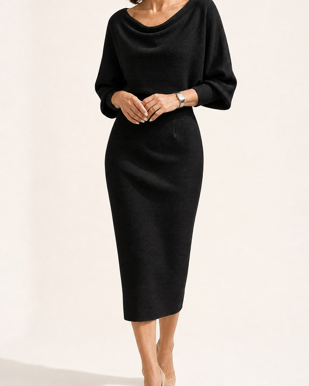 Frances Elegant Draped Batwing Midi Dress