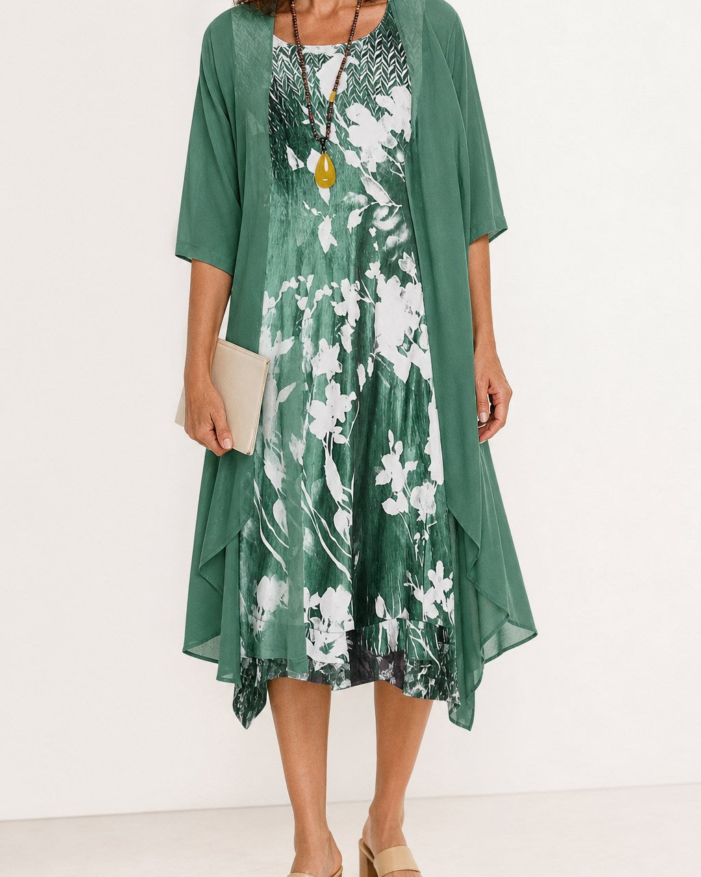 Hope Effortless Floral Midi Dress with Cardigan Set