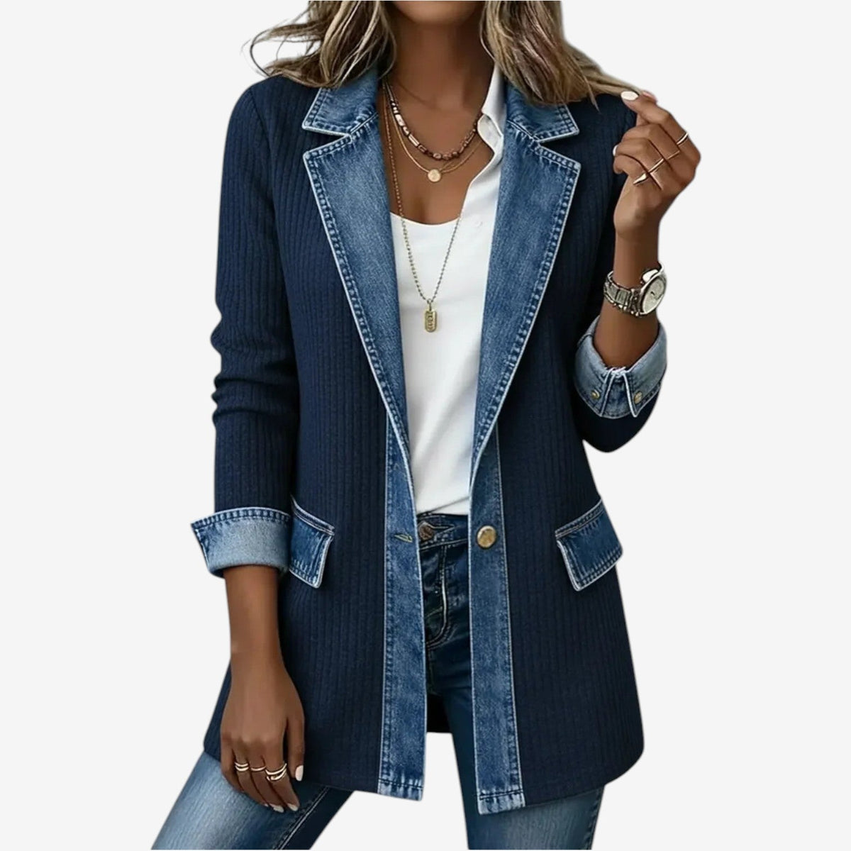 Jane Stylish Layered Collar Knit Button Jacket for Women