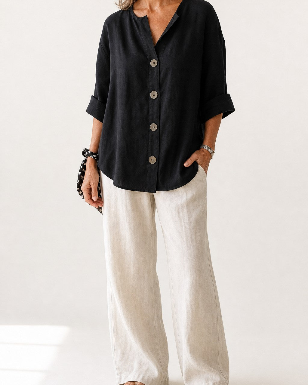 Ingrid Classic Button Down Roll Tab Sleeve Blouse