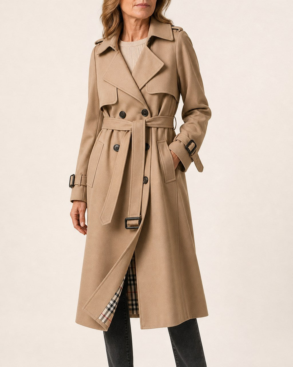 Joan Classic Double Breasted Belted Trench Coat for Women