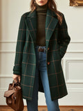 Olive Classic Wool Blend Check Coat for Women