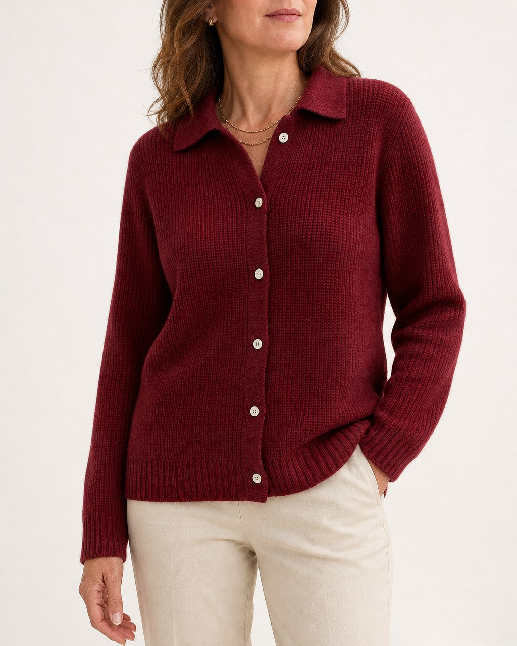 Julia Classic Ribbed Knit Collared Button Sweater