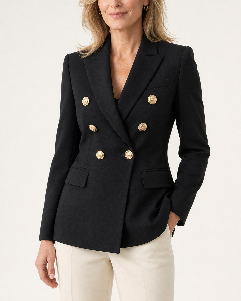 June Elegant Double Breasted Blazer with Gold Buttons