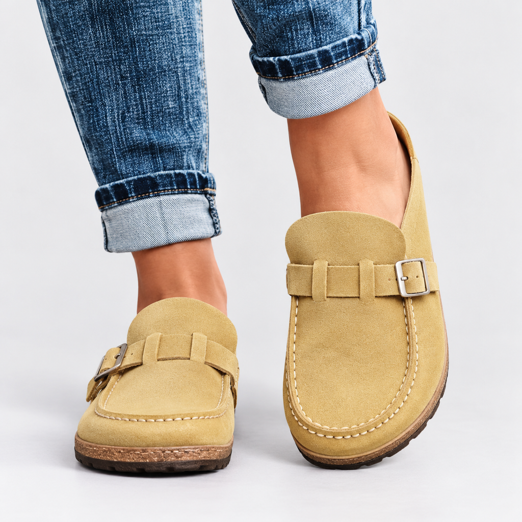 Simone Relaxed Suede Buckle Mule Clogs for Women