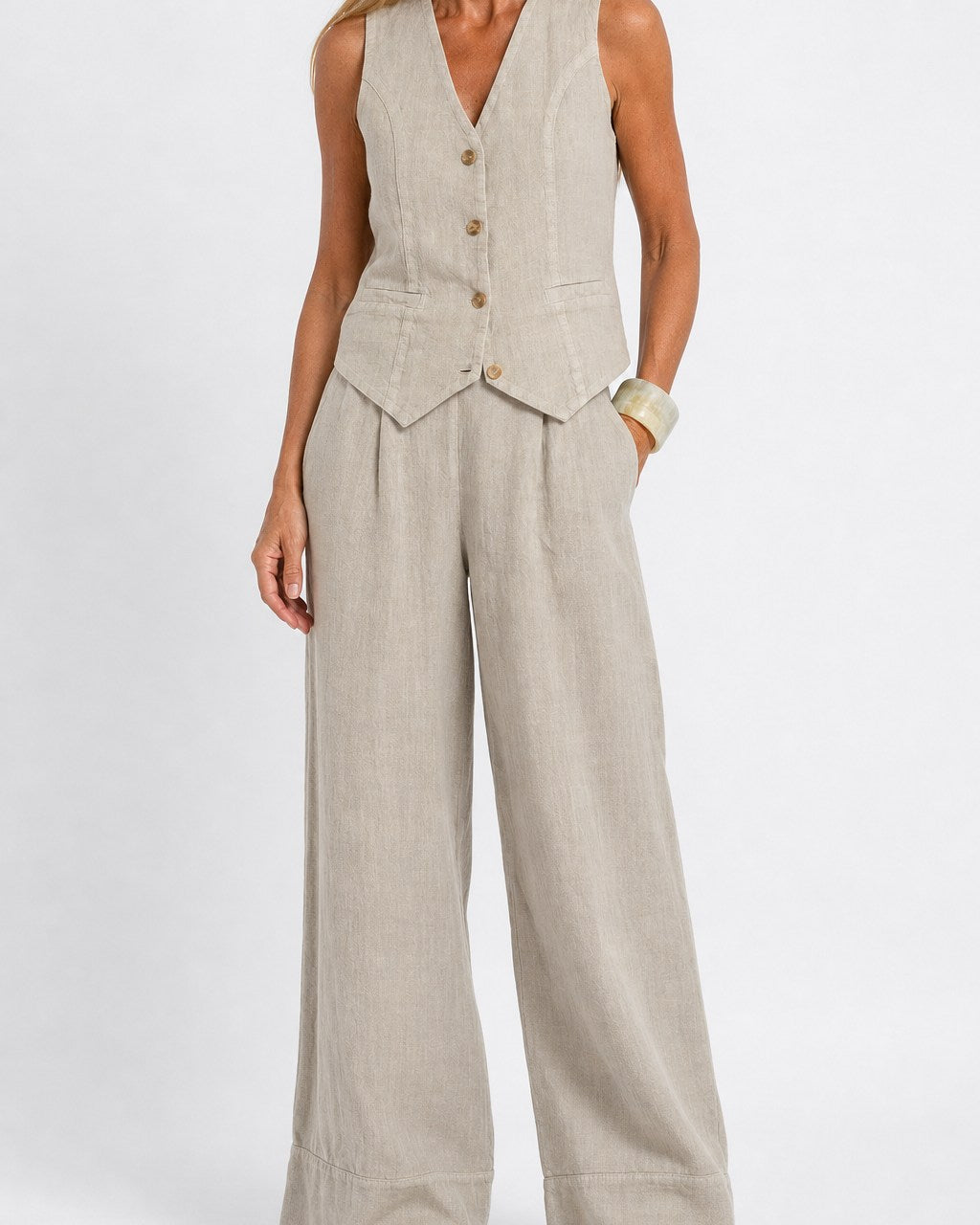 Leah Elegant Vest and Wide Leg Pants Set for Women