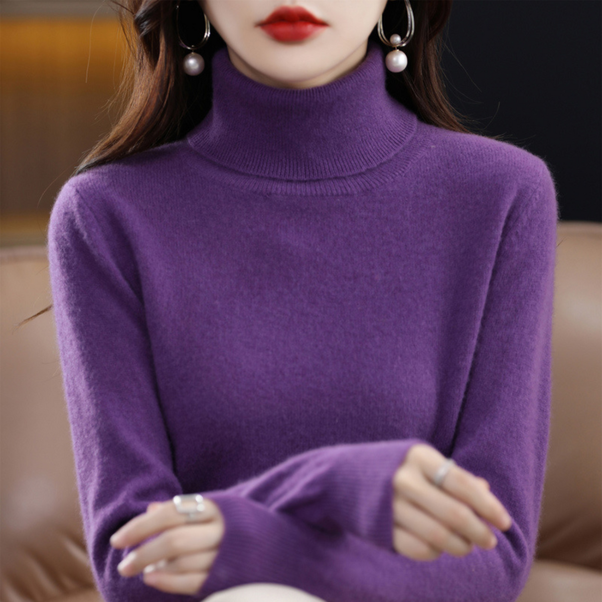 Katie Elegant Cashmere Blend Turtleneck Sweater