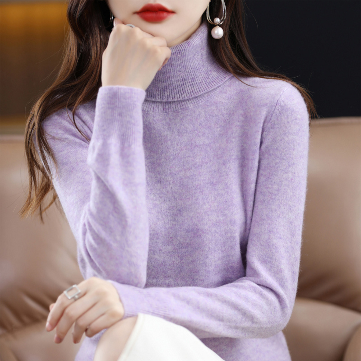 Katie Elegant Cashmere Blend Turtleneck Sweater