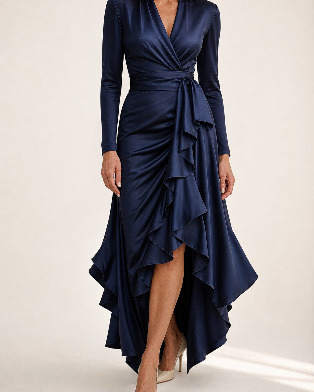 Lillian Elegant Wrap V Neck Long Sleeve Maxi Dress