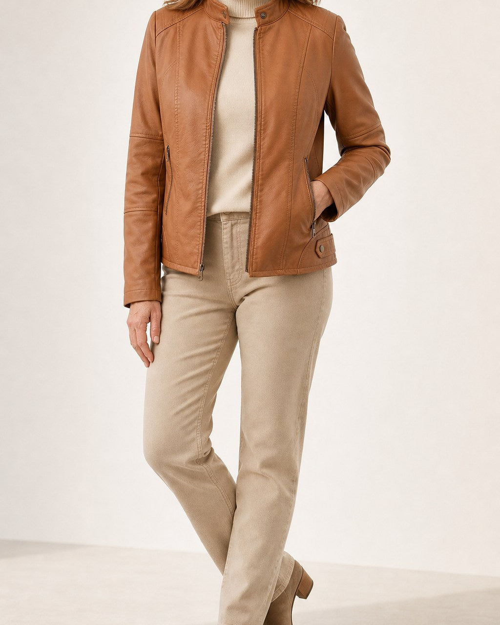Linda Stylish Cropped Faux Leather Jacket for Women