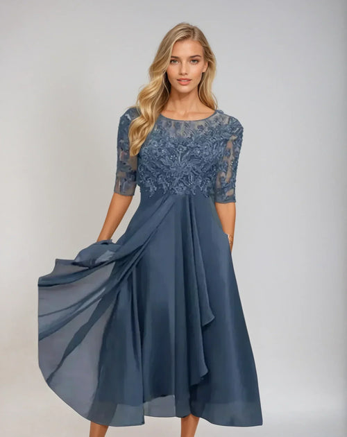 Clara Elegant Lace Bodice Midi Dress