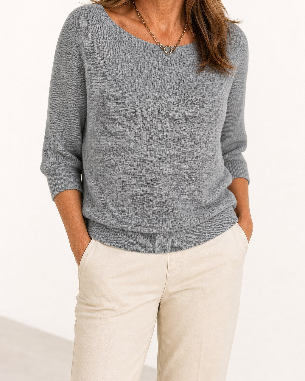 Melissa Relaxed Ribbed Three Quarter Sleeve Sweater